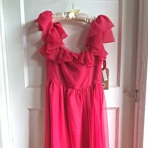 1950's Evening Dress Fuschia Vintage Homemade Prom Size XS/S Pink Wedding Guest